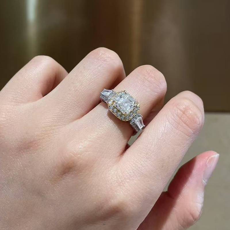 阿斯切割Women's RingS925银镀白金定制选款主石Moissanite2.0ct/副石高碳钻